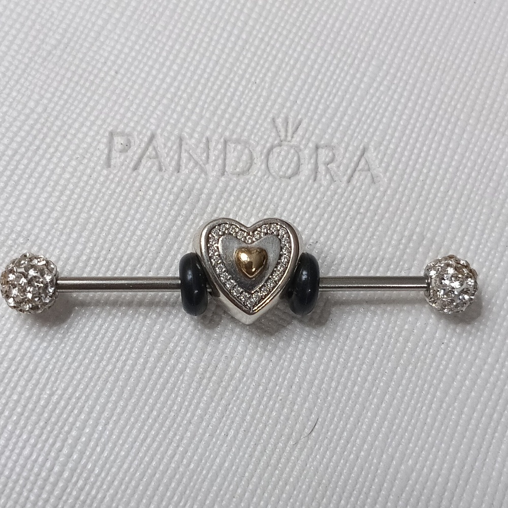 PandoraSilver/14k Clear CZs Always In My Heart Two Tone Vintage Charm